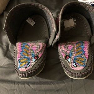 Handmade leather beaded moccasins fully fur rabbit and sheep shearling